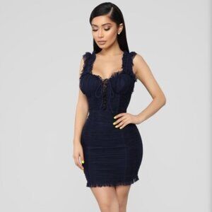 Fashion Nova Navy Ruched Mini Dress